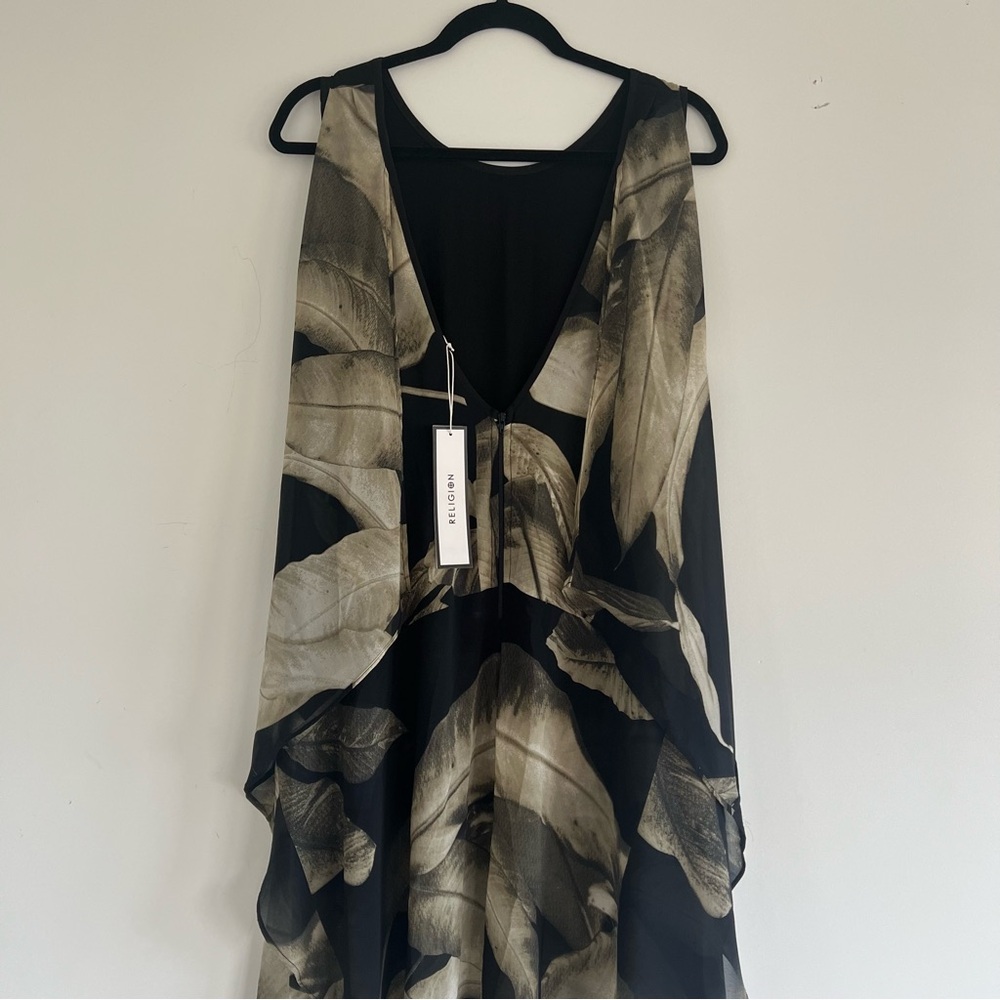 NWT Religion Palm Leaves Jet Black Myth Maxi Dress Womens XS